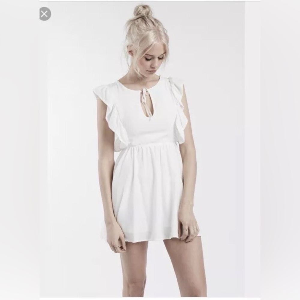 For Love And Lemons Eloise Ruffle Mini Dress White XS Boho Cottagecore